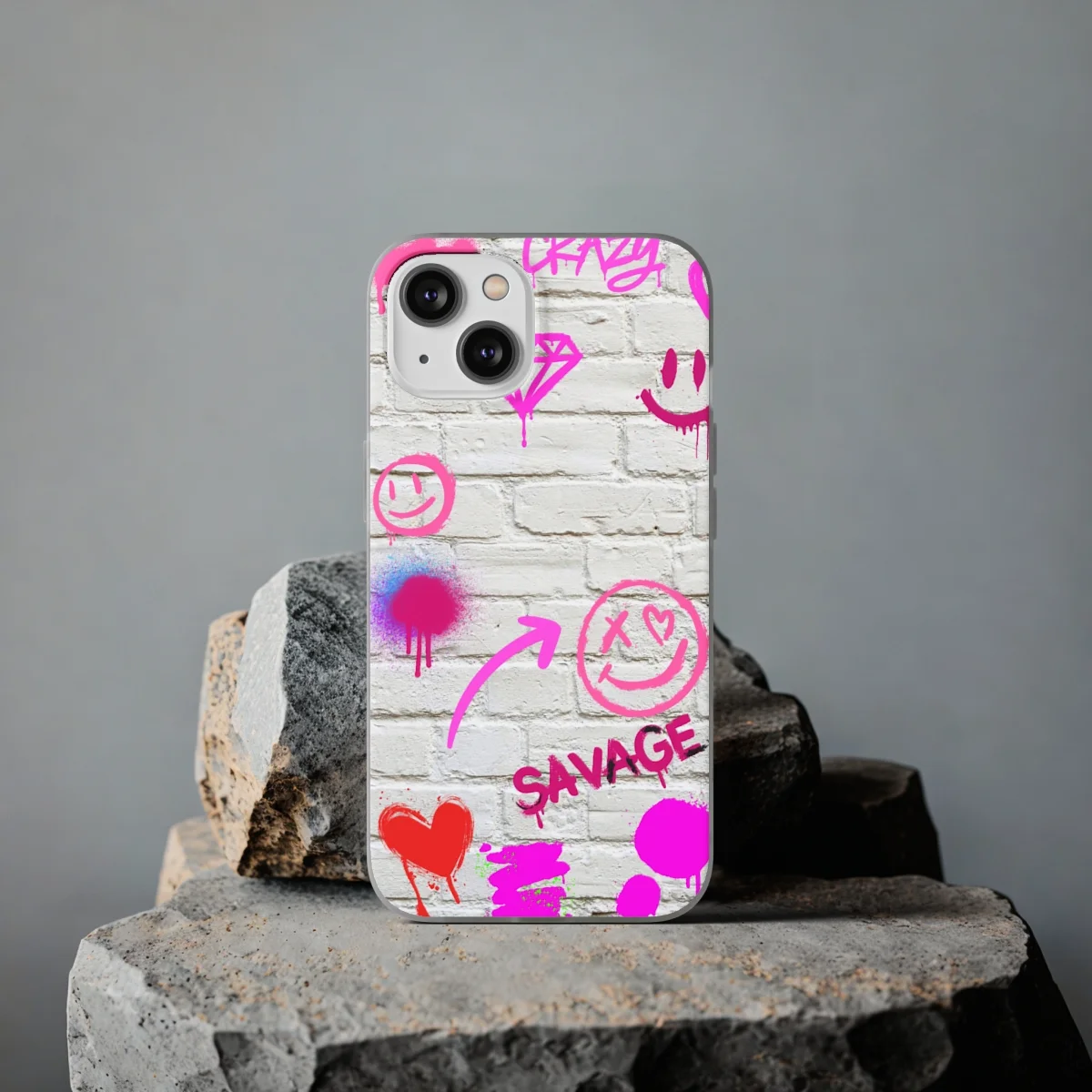 Gray Brick Wall Graffiti Graphic Design Cell Phone Case Flexi Cases